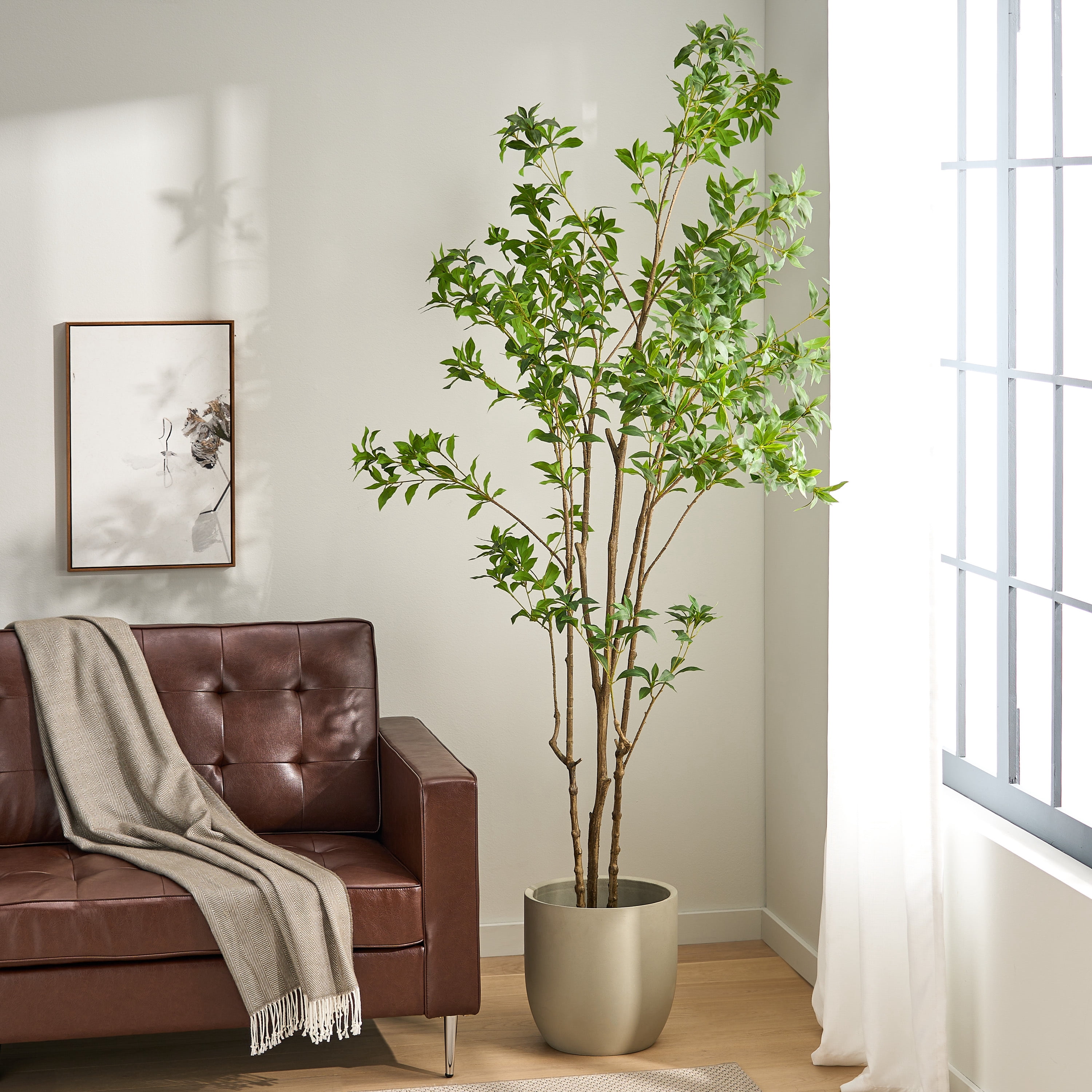 Euroco 7.8FT Artificial Pieris Tree, Fake Floor Potted Olive Silk Trees with Branches,Faux Silk Plant for Home Office Living Room Decor Indoor