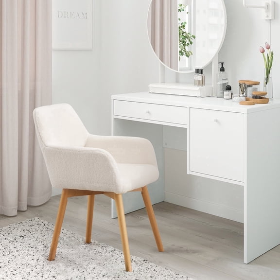 Modern Dining Chairs Kitchen Chair Accent Chair for Living Dining Room Arm Chairs Club Guest with Solid Wood Legs(Set of 1, Wool White)