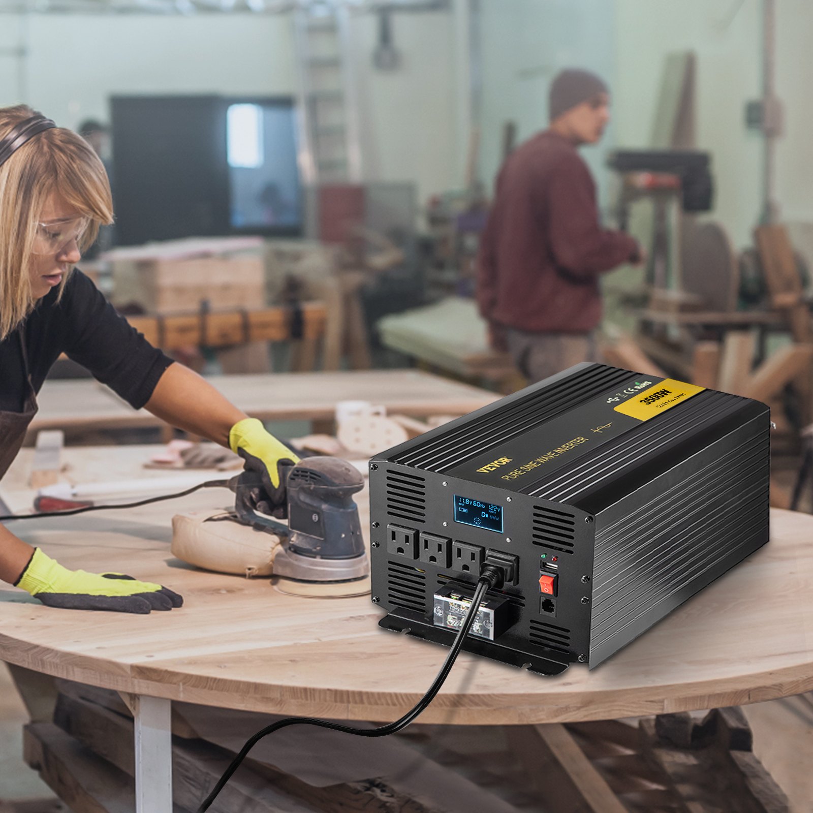VEVOR 3500W Pure Sine Wave Inverter, 12V DC to 120V AC Power Converter, USB, LCD, Remote Control, GFCI Outlets for RV, Truck, Solar, and Camping
