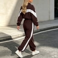thumbnail image 7 of Smupbvky Tracksuits for Women Set 2 Piece Collared Color Block Zip Jacket Long Sleeve Jogger Pants Casual Fall Outfits (L, Coffee), 7 of 7