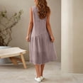 thumbnail image 3 of Dvprdro Solid Cotton Linen Crewneck Sleeveless Midi Dress for Women Ruched Bodice Flared Hem Loose Fit Summer Beach, 3 of 6