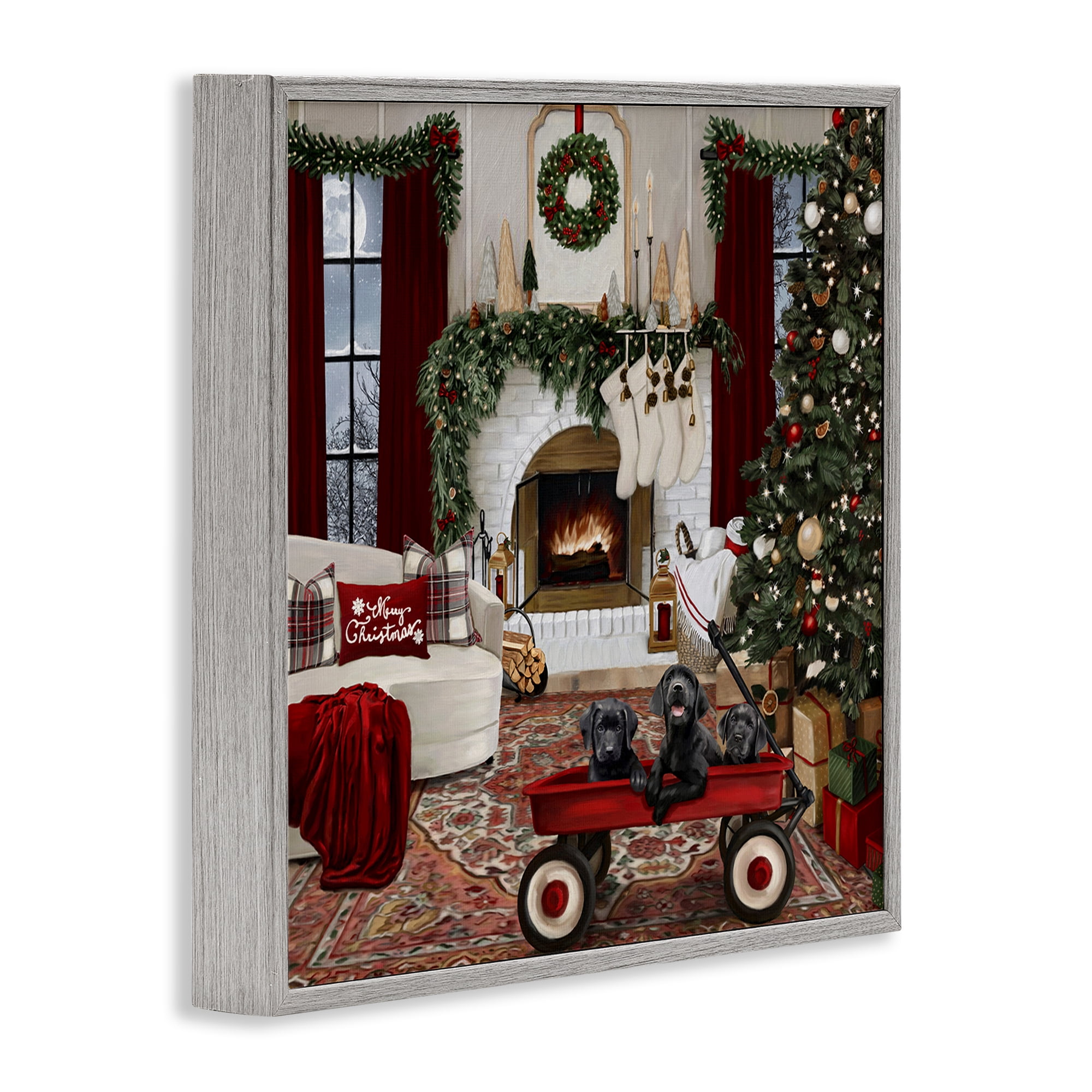 Stupell Industries Christmas Hearth Lounge Holiday Painting Gray Framed Art Prints Wall Art, 17 x 17