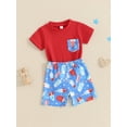 thumbnail image 3 of Bagilaanoe 4th of July Outfits for Toddler Baby Boys Short Sleeve T-shirt Tops + Shorts 6M 12M 18M 24M 3T 4T Kids Independence Day Clothes 2pcs Short Pants Set, 3 of 8