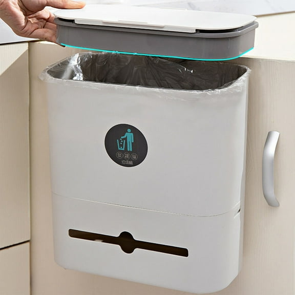 OFFIGAM Hanging Garbage Organizer Plastic White Grey for Easy Disposal in Kitchen Bin 1 Set