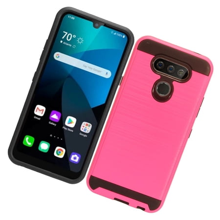 LG Harmony 4 Phone Case Heavy Duty Brushed Texture Slim Hybrid Shock Proof Dual Layer 2 in 1 Hard & TPU Armor Defender Anti-Slip Grip Protective Rubber Rugged Cases PINK Cover for LG Harmony 4