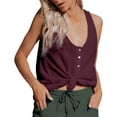thumbnail image 2 of Babysbule Women's Sleeveless V Neck Button Tank Top Cotton Crinkle Fabric Loose Casual Summer Blouse for Daily Wear Dating Vacation Work, 2 of 7