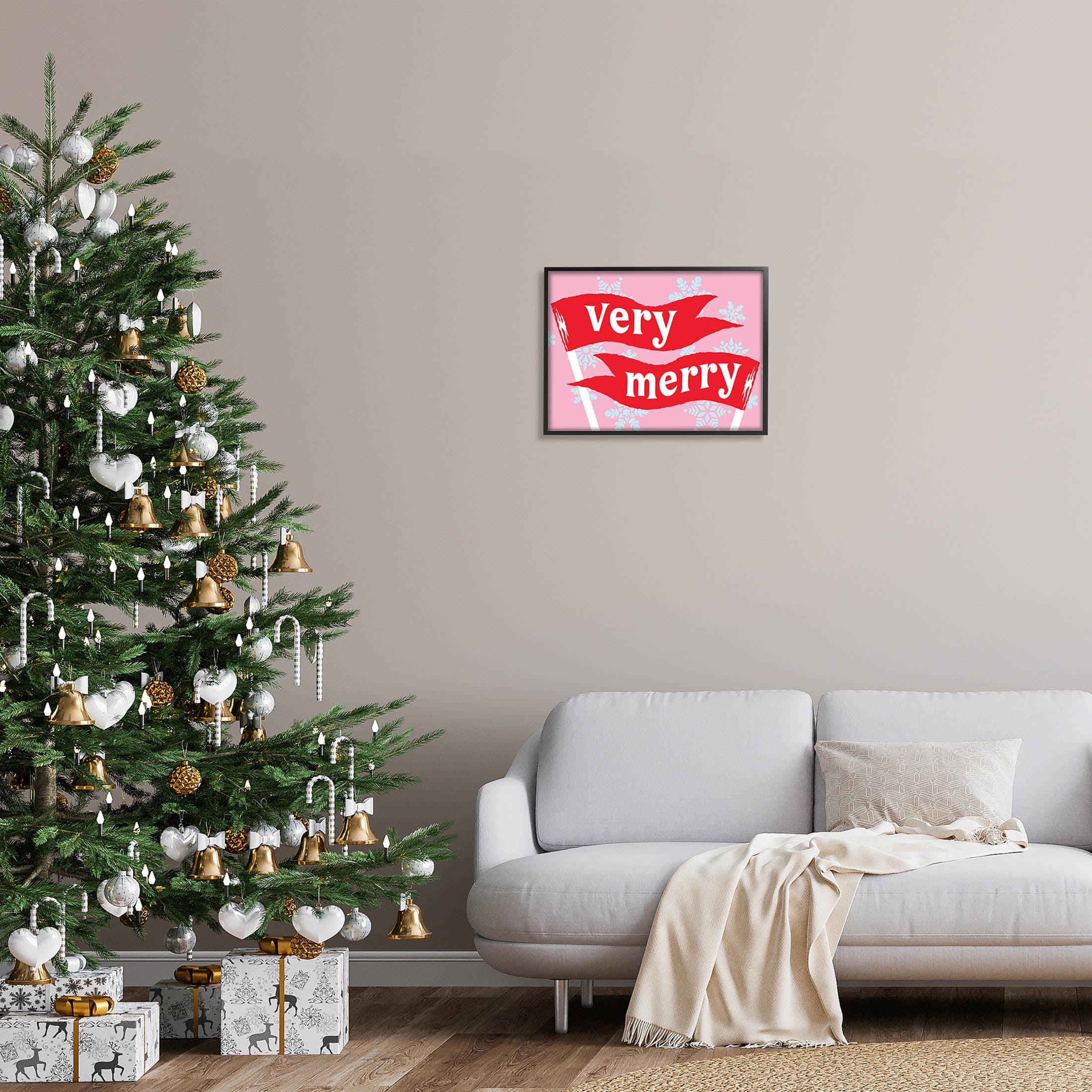 Very Merry Bold Holiday Flags Holiday Graphic Art Black Framed Art Print Wall Art