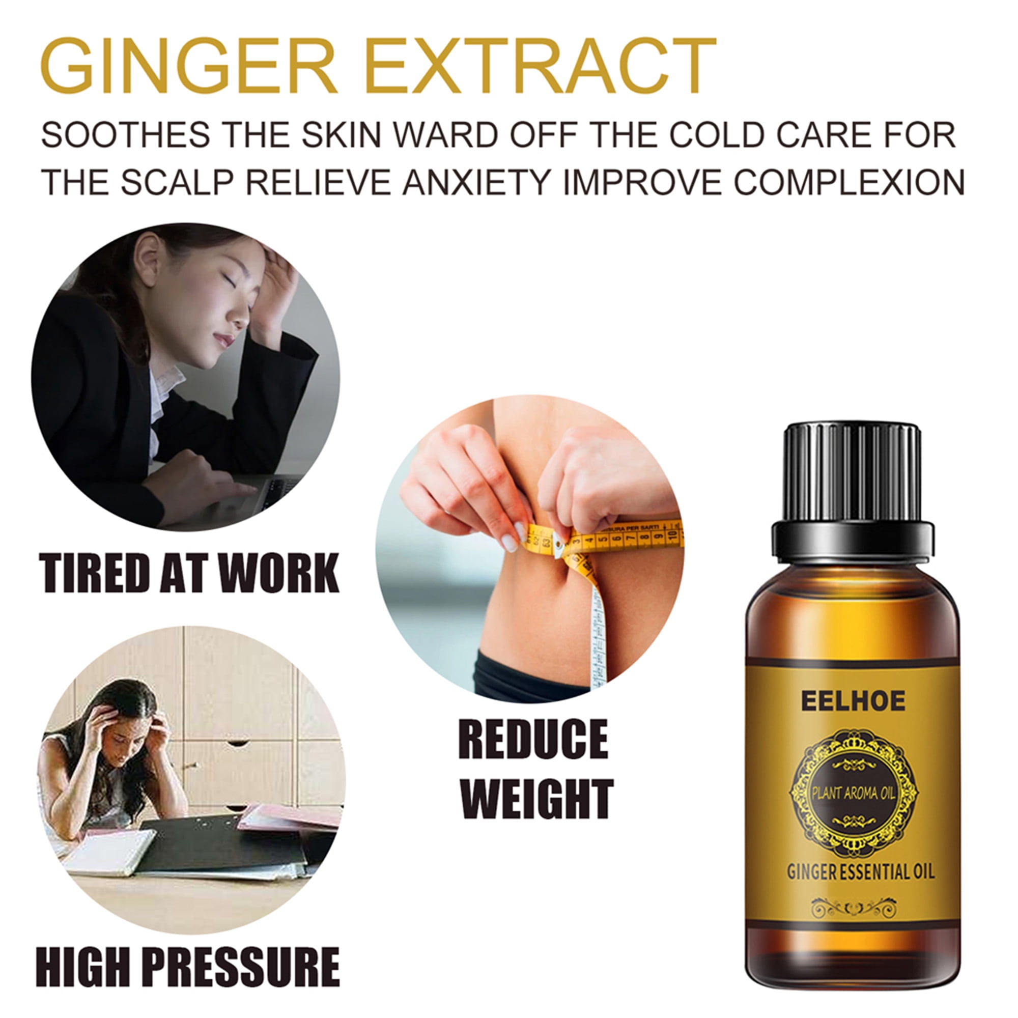 Huile essentielle de gingembre, huile de gingembre pour le drainage du ventre, huile de gingembre pour le drainage lymphatique, massage à l'huile d'arôme végétal pour favoriser la circulation sanguine, soin de la peau, combustion des graisses, perte de poids, 1PCS, 30ML