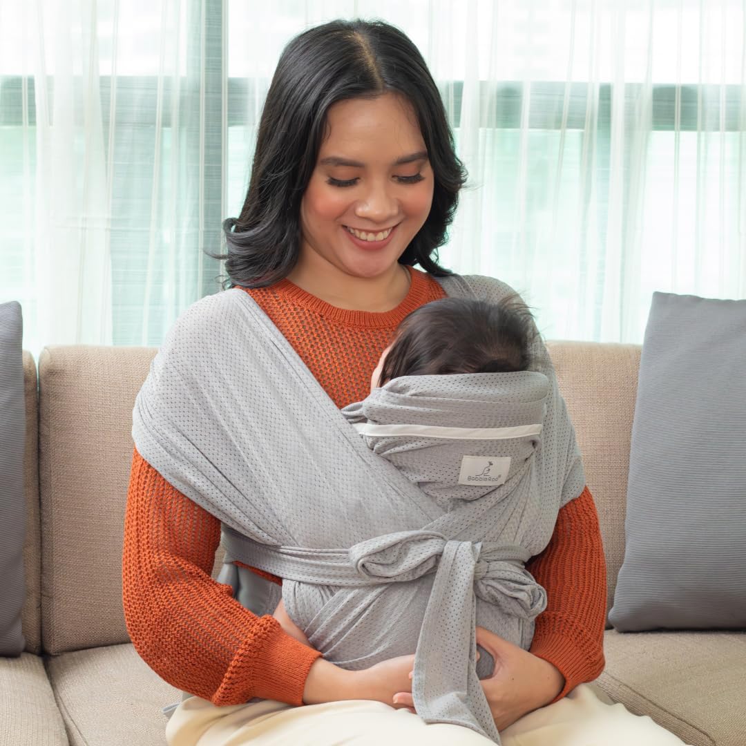 BabbleRoo Baby Wrap Carrier, Adjustable Baby Carriers for Newborn to Toddler,8-34 lbs, 3-24 months, Gray