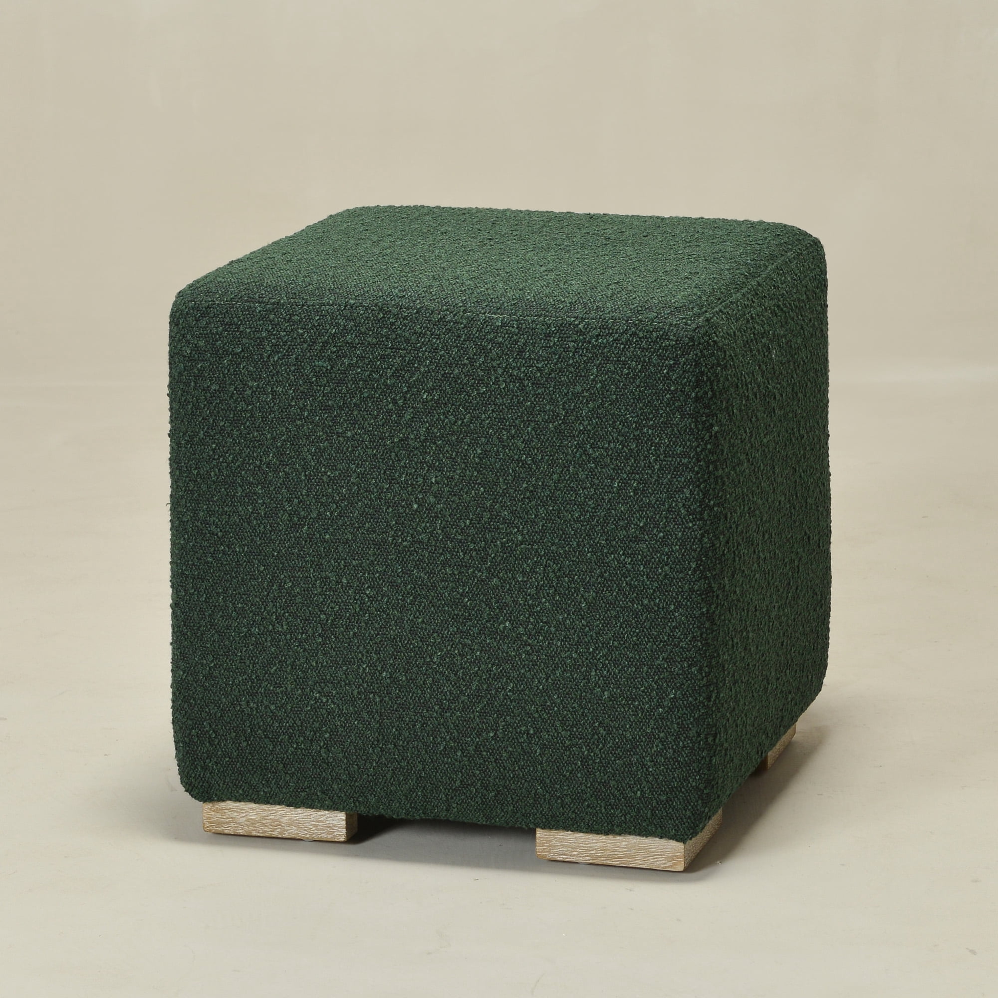 18.5" Wide Modern Square Boucle Upholstered Ottoman with Solid Wood Legs, Multi-Functional Sofa Footrest, Side Table, Extra Seating for Living Room, Bedroom, Fully Assembled (Green)