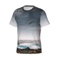 thumbnail image 3 of Yiaed 3d Lighthouse in the Surf Print Mens Short Sleeve Tight Fit T-Shirt, Crewneck Casual Tee-XX-Large, 3 of 5