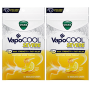 Vicks VapoCool HONEY LEMON Severe Menthol Drops MAX STRENGTH cold Medicine for Sore Throat Remedy 18 Per Pouch (2 PACK)
