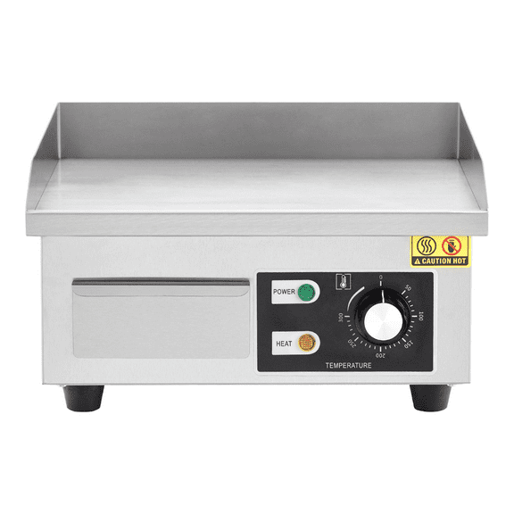 14" Commercial Electric Griddle, 1500W 110V Stainless Steel Teppanyaki Grill, 122℉-572℉ Non-Stick Countertop Flat Top Griddle with 2 Shovels and 2 Brushes for Restaurant, Kitchen