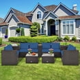 thumbnail image 1 of Costway 8PCS Outdoor Patio Rattan Furniture Set Cushioned Loveseat Storage Table Navy, 1 of 10