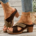 thumbnail image 2 of Dakaela Chunky Heel Sandals for Women 2026 Summer Dressy Slip on Slides Open Toe Arch Support Orthopedic Bridal Party Wedding Shoes Size 6-10 Khaki, 2 of 9
