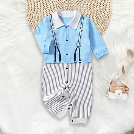 

YWDJ Boys Pajamas Baby College Style Fall Gentleman Style Romper British Indoor And Outdoor Jumpsuit Blue 14 Months