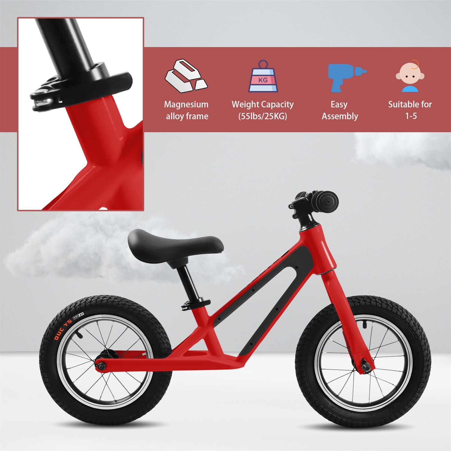 CIPACHO Balance Bike for Kids 1-5 Years, Magnesium Alloy Frame Toddler Bike with 12" Rubber Foam Tires, Adjustable Seat, Red CIPACHO Balance Bike for Kids 1-5 Years, Magnesium Alloy Frame Toddler Bike with 12" Rubber Foam Tires, Adjustable Seat, Red