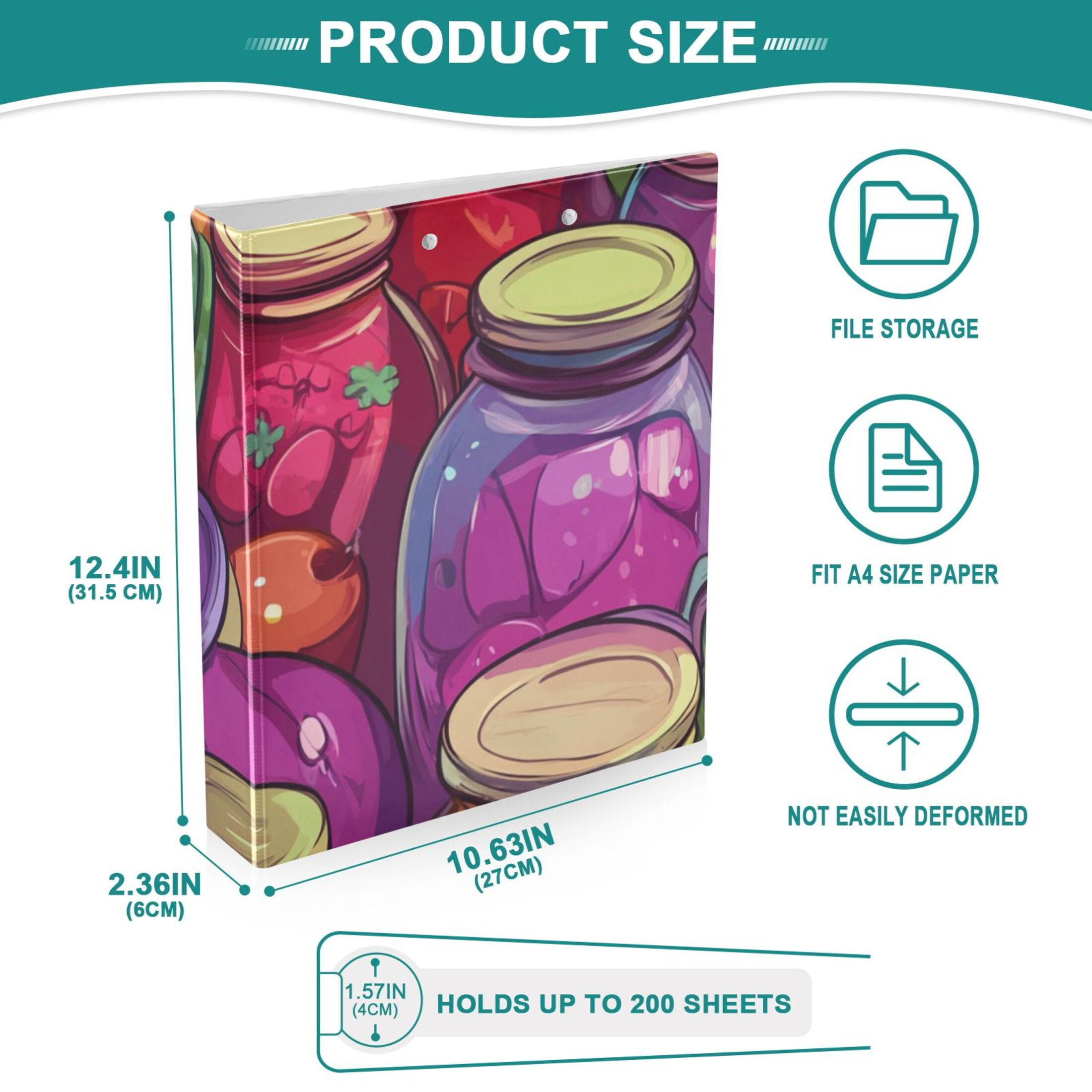 Jam Jars Colorful 3 Ring Binders 1.5 inch Hardcover File Folders with Interior Pockets A4 Size Organizer for School Office Hospital