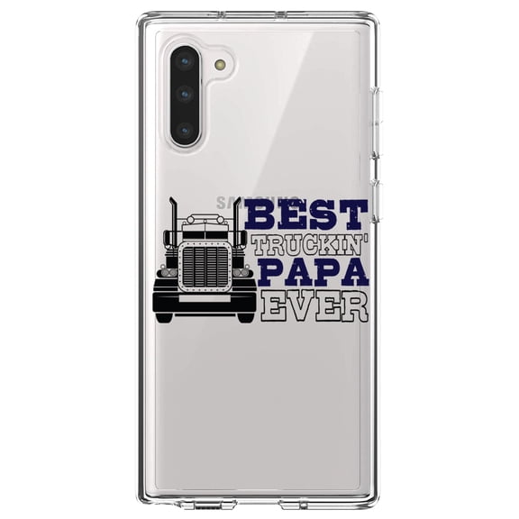 DistinctInk Clear Shockproof Hybrid Case for Samsung Galaxy Note 10 (6.3" Screen) - TPU Bumper Acrylic Back Tempered Glass Screen Protector - Best Truckin' Papa Ever