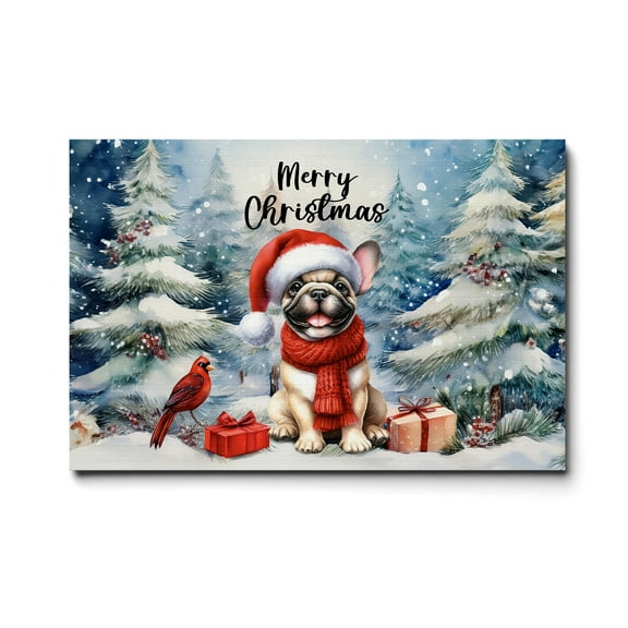 Merry Christmas French Bulldog Enjoys Woofmas Winter Xmas Holiday Horizontal Matte Canvas Poster Dog Lover Gifts Wall Art Home Decor - 02022