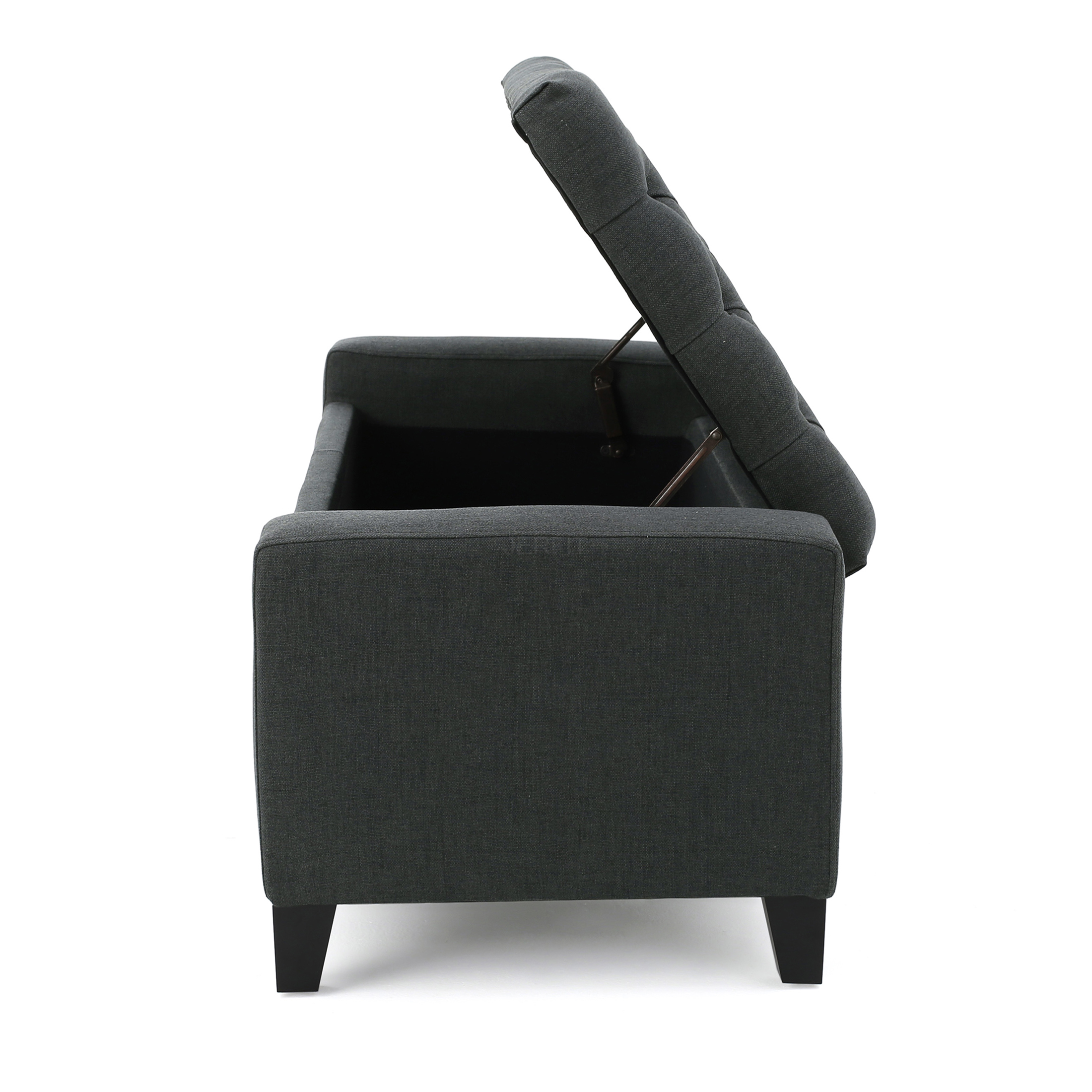 JERFIT Dark Gray Fabric Storage Ottoman Bench with Tufted Top, Multi-Functional Footrest Seat and Hidden Storage Chest for Living Room, Bedroom