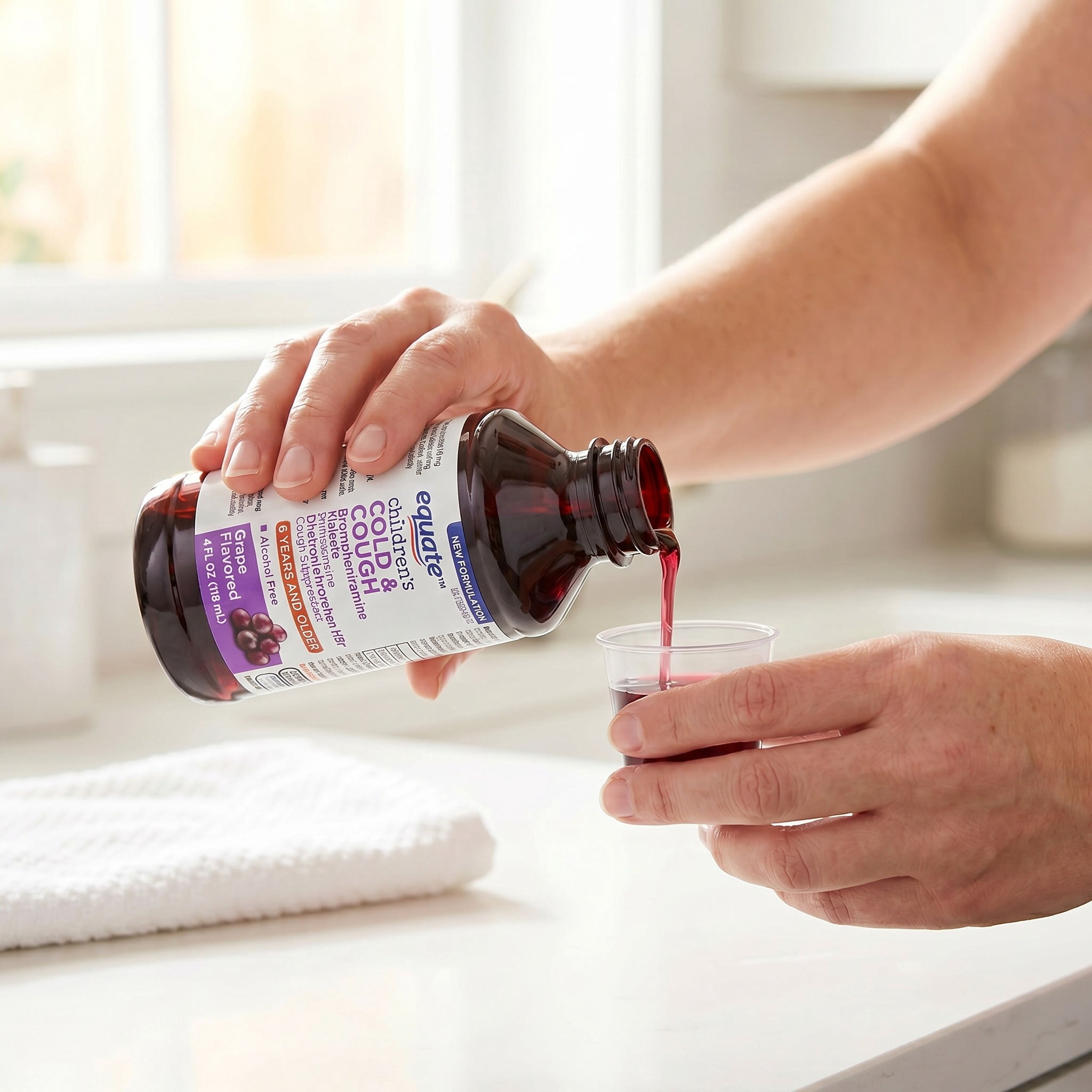 Equate Children's Cold and Cough Brompheniramine Maleate and Dextromethorphan HBr Liquid Oral Suspension, Grape Flavor, 4 fl oz