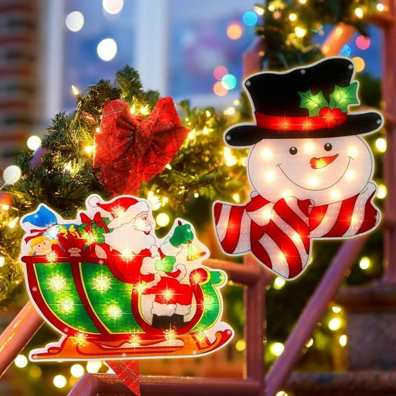 2 Pack Lighted Santa Clause Sleigh and Snowman Christmas Window Silhouette Lights Decorations,Window Sculpture Decoration for Christmas,Party,Home,Patio Lawn,Garden