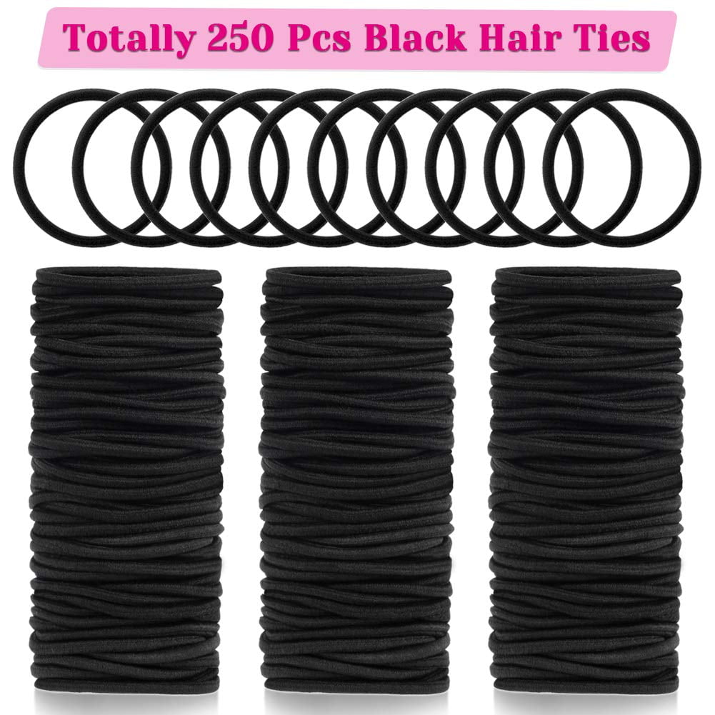 250 Pcs Black Elastics Small Hair Ties Elastics Small Hair Rubber Bands Accessories Ponytail Holders for Women Girls Baby Toddlers Men with Thick Straight Curly Hair, 4 mm