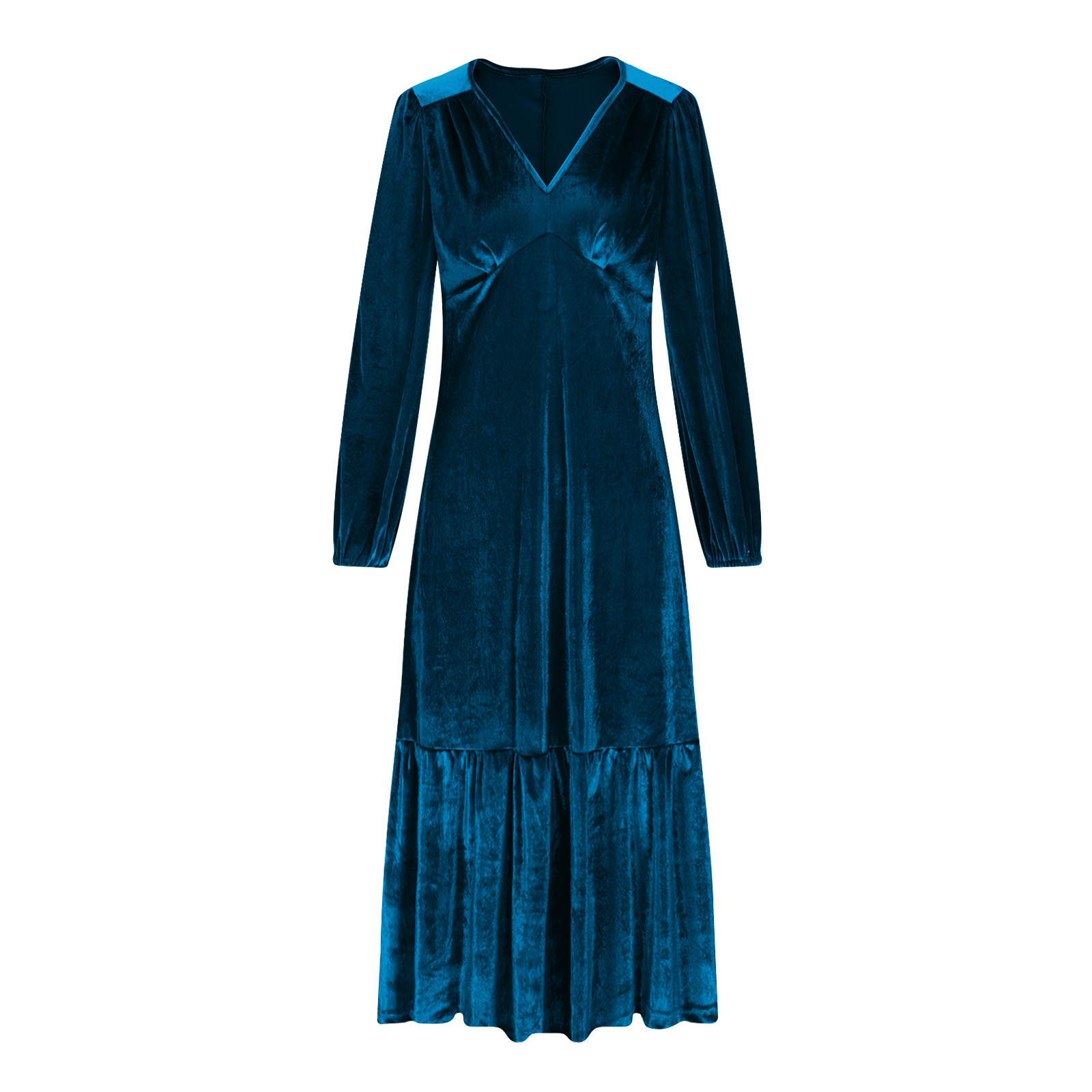 OSFVNOXV Maxi Dresses for Women Fall High Waist Lantern Sleeve Velvet Dress V-Neck Bodycon Tiered Flowy Long Cocktail Wedding Dating Dress