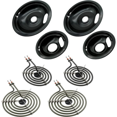 

W10288051 Range Cooktop Porcelain Drip Pans and MP22YA Electric Range Burner Element Unit Set by Rayhouse - Compatible with Whirlpool Amana Electric Range Stove