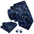 thumbnail image 2 of Set de corbatas Barry.Wang con estampado floral de seda, 150 cm, con gemelos, 2 of 6