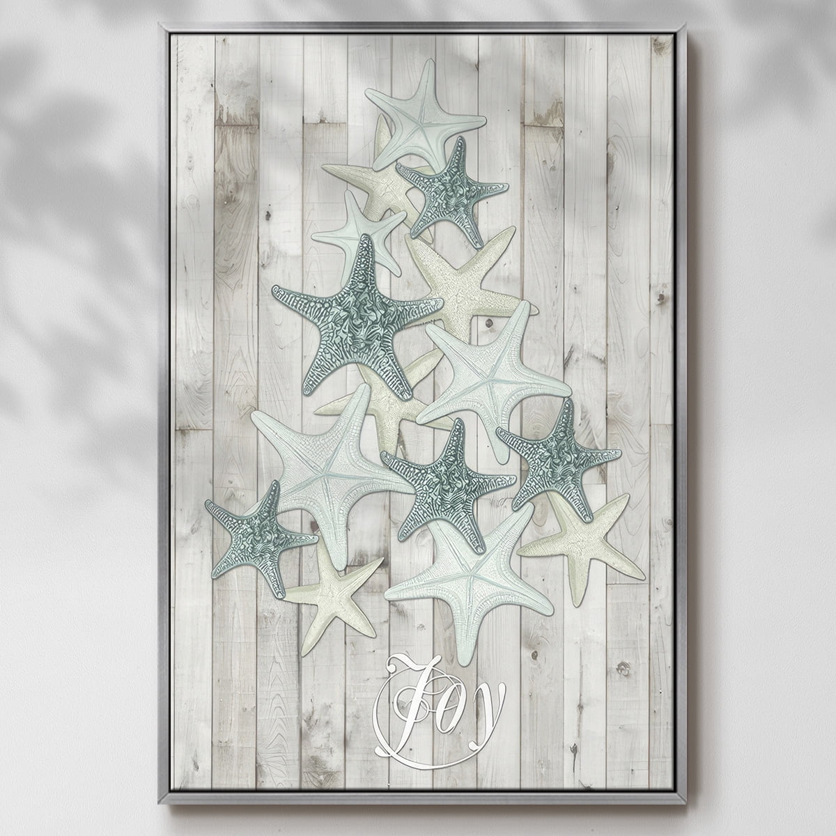Coastal Christmas III - Framed Gallery Wrapped Holiday Canvas - 17 x 25 - Silver Frame