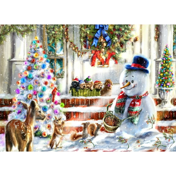 Vermont Christmas Company Snowman & Friends Jigsaw Puzzle 1000 Piece - Christmas Puzzle for Adults and Families - Fully Interlocking & Randomly Shaped Pieces