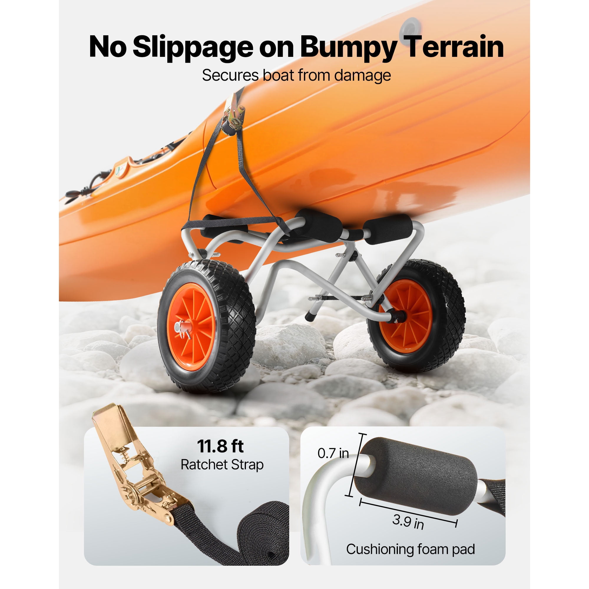 KFFKFF Foldable Kayak Cart with 250 lbs Capacity, Durable Trolley Featuring 10-inch Solid Rubber Tires & Ratchet Strap, Ideal for Transporting Kayaks, Canoes, Paddleboards, Float Mats