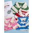 thumbnail image 4 of 1pc Green Polyester Material Striped Polo Shirt With Beaded Collar & Stretchy Cat Patterned T-shirt Dog Clothes For Small Dogs, 4 of 4