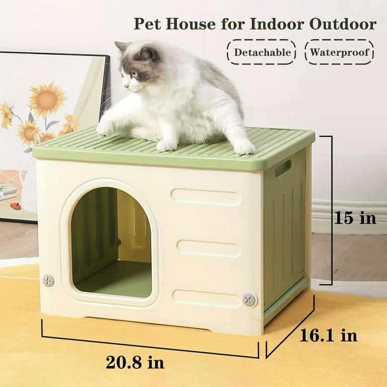 Pempet Plastic Cat House Waterproof Cat Shelter for Outdoor Indoor