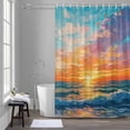 thumbnail image 5 of Impressionist Theme Bathroom Shower Curtain, Sunrise Ocean Oil Painting Waterproof Washable Soft Bath Curtain for Bathtub Decor with 12 Hooks&Grommet, 66x72 Inch, 5 of 9