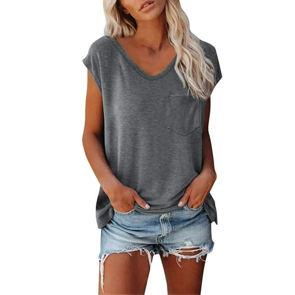 Luvrsol Womens T Shirts V Neck Short Sleeve Pocket Solid Casual T-shirts Tops, Size S-2XL