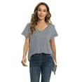 thumbnail image 2 of WBQ Women Shirts V Neck Short Sleeve Cotton Tops T-Shirt Basic Tees, 2 of 8