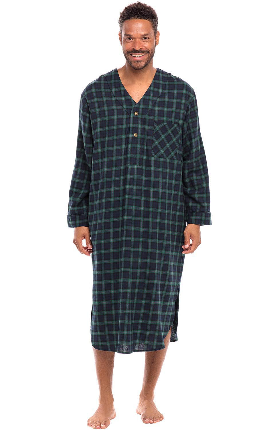 Long Henley Nightshirt Pajamas Alexander Del Rossa Mens Warm Fleece Sleep Shirt