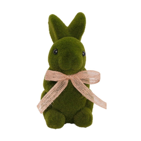 Lksixu Easter Decorations Easter Flocked Bunny with Bow Home Decor Green Tabletop Ornament Easter Ornaments Spring Decor for Party Holiday