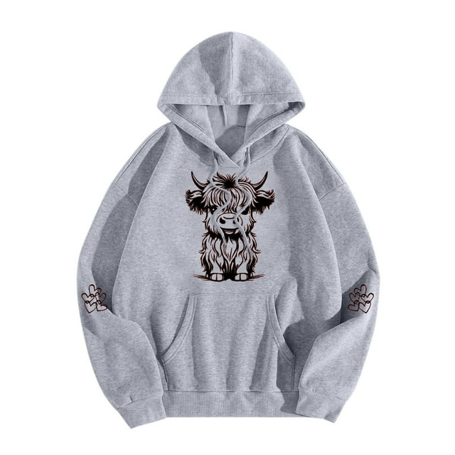 WEAIXIMIUNG Sweat à Capuche Zippé pour Femmes Mignon Manches Longues Adulte Imprimé Graphique Vache Pull Sweat-Shirts à Cordon