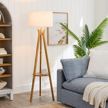 Better Homes & Gardens 63" Natural Wood Tripod Floor Lamp with Pleated Shade