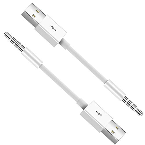 for iPod Shuffle Cable, 2-Pack  Jack Plug to USB Charger + SYNC Data  Replacement Cable Compatible for Apple iPod Shuffle 3rd 4th 5th Generation  MP3/MP4 - White 