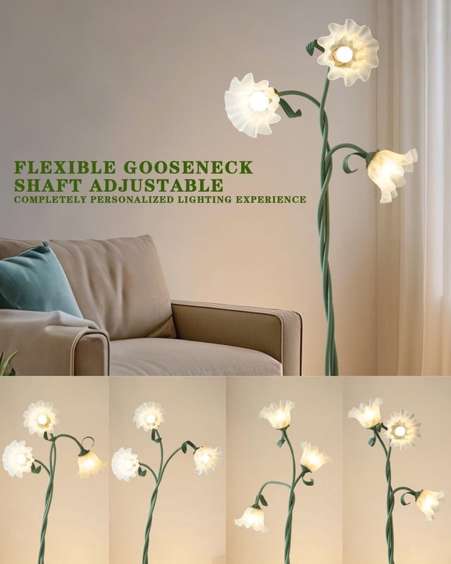 limotech Floral Floor Lamp, Standing Lamp for Bedroom, Flexible Neck,Modern 3-Head Living Room Lamp, 3 Color Temperatures Vintage Lamp for Home Living Room Corner, 60 Watt 15.7*15.7*59 Inch,Green