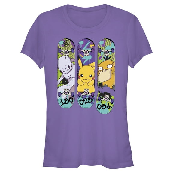 Junior's Pokemon Mewtwo, Pikachu, and Psyduck Skateboard Decks Graphic Tee Purple 2X Large