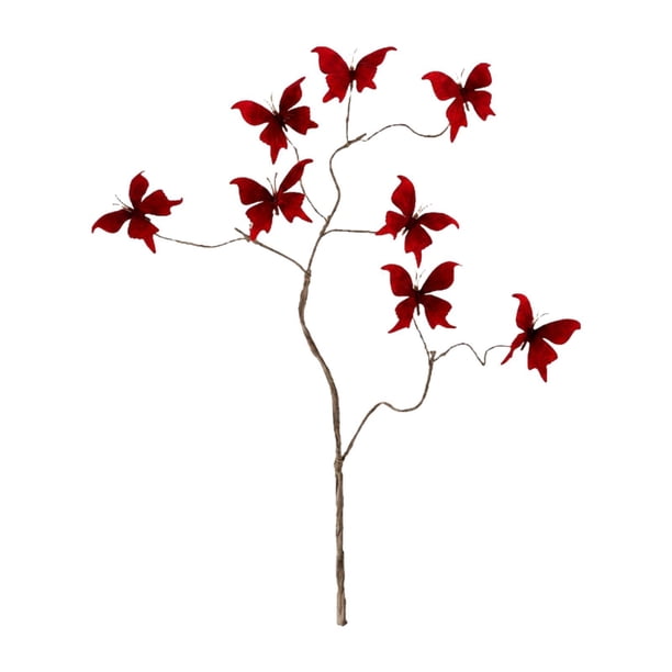 Arreglo floral con ramas de mariposas artificiales, decoración con tallos de ramas simuladas Rojo