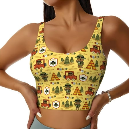 Jgfou Car Tent Trees Print Womens Sports Bra - Padded Workout Sports Bras Crop Tank Top