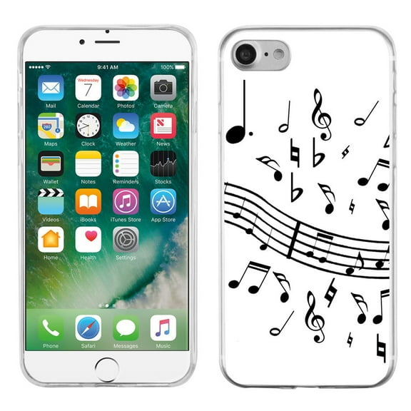 Slim-Fit Case for Apple iPhone 8, OneToughShield ® Premium TPU Gel Phone Case - Music Notes / White