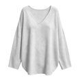 thumbnail image 4 of ZDNIXIAN Women's Casual Shirt ,Long Sleeve Loose Knit Top, Side Slit Casual Pullover, Solid Color Drop Shoulder Relaxed Fit Knitted Shirt, 4 of 4